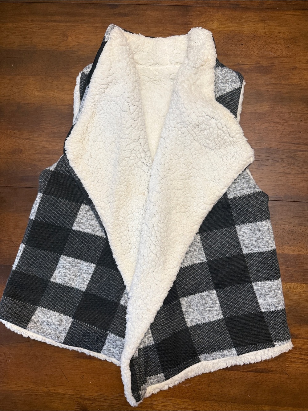 Black and Gray Plaid Sherpa Lined Vest